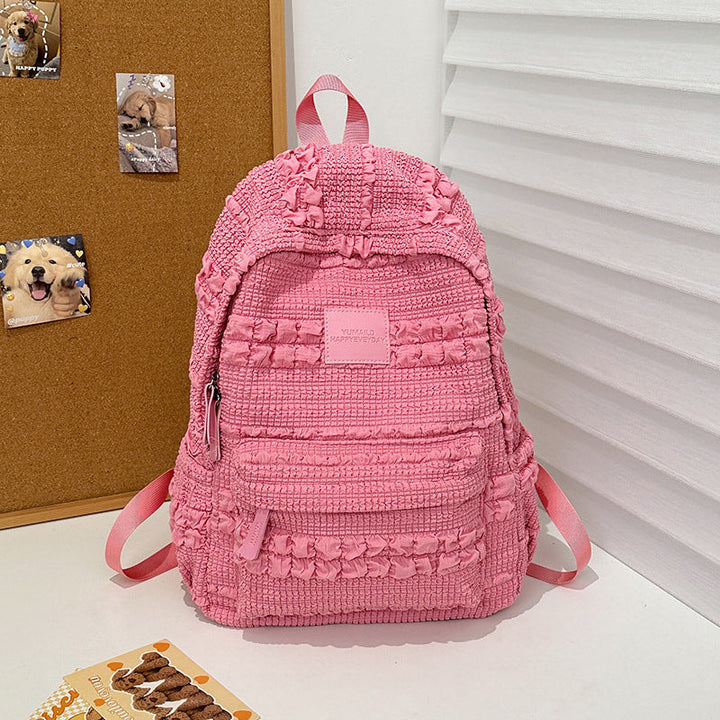 Fashionable women's textured backpack, a versatile casual bag for daily essentials & travel adventures.