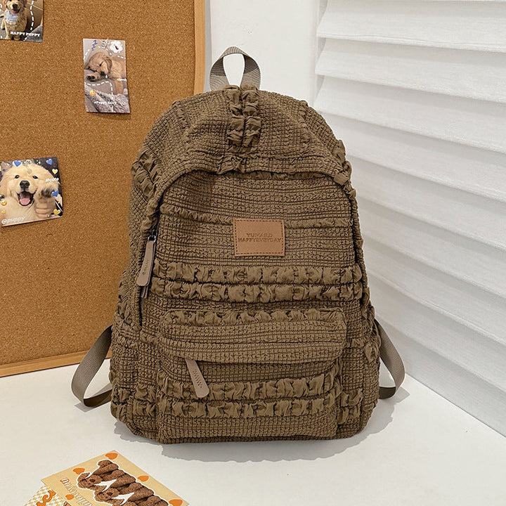 Chic women's textured casual shoulder backpack, combining durability with everyday style for urban explorers.