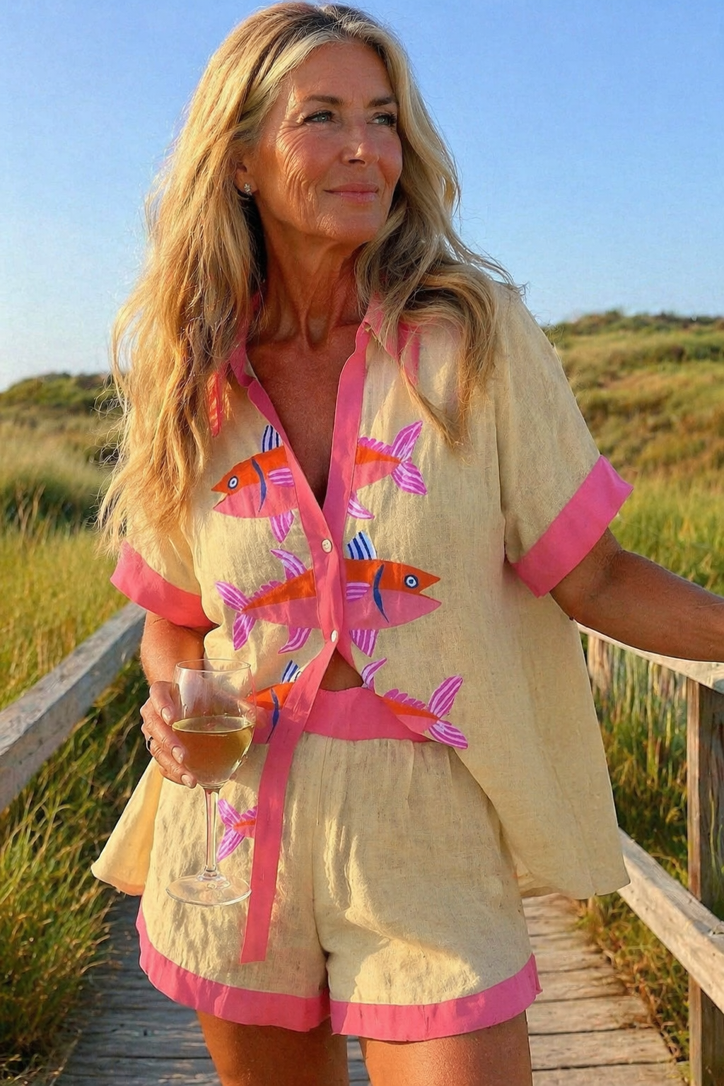 Stylish women's two-piece shorts set for summer, perfect for casual wear, holiday outfits, and resort fashion.