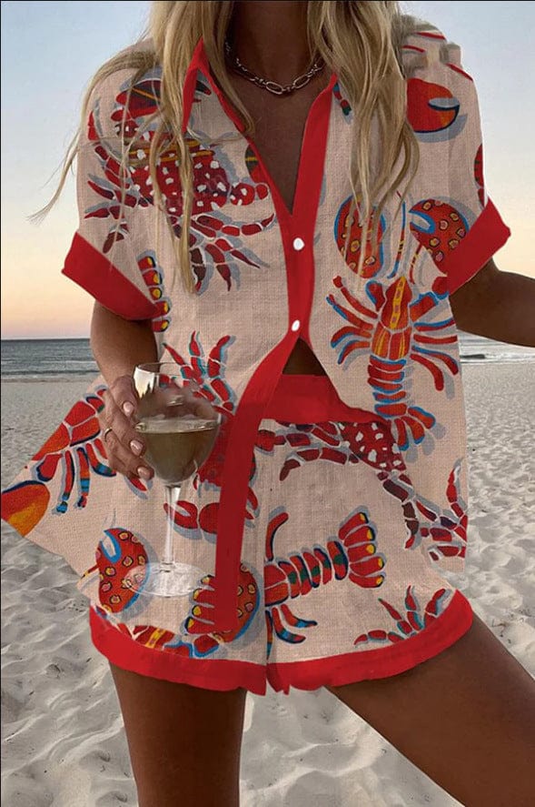 Fashionable women's matching two-piece shorts set for summer, offering stylish resort wear & comfortable casual outfits.