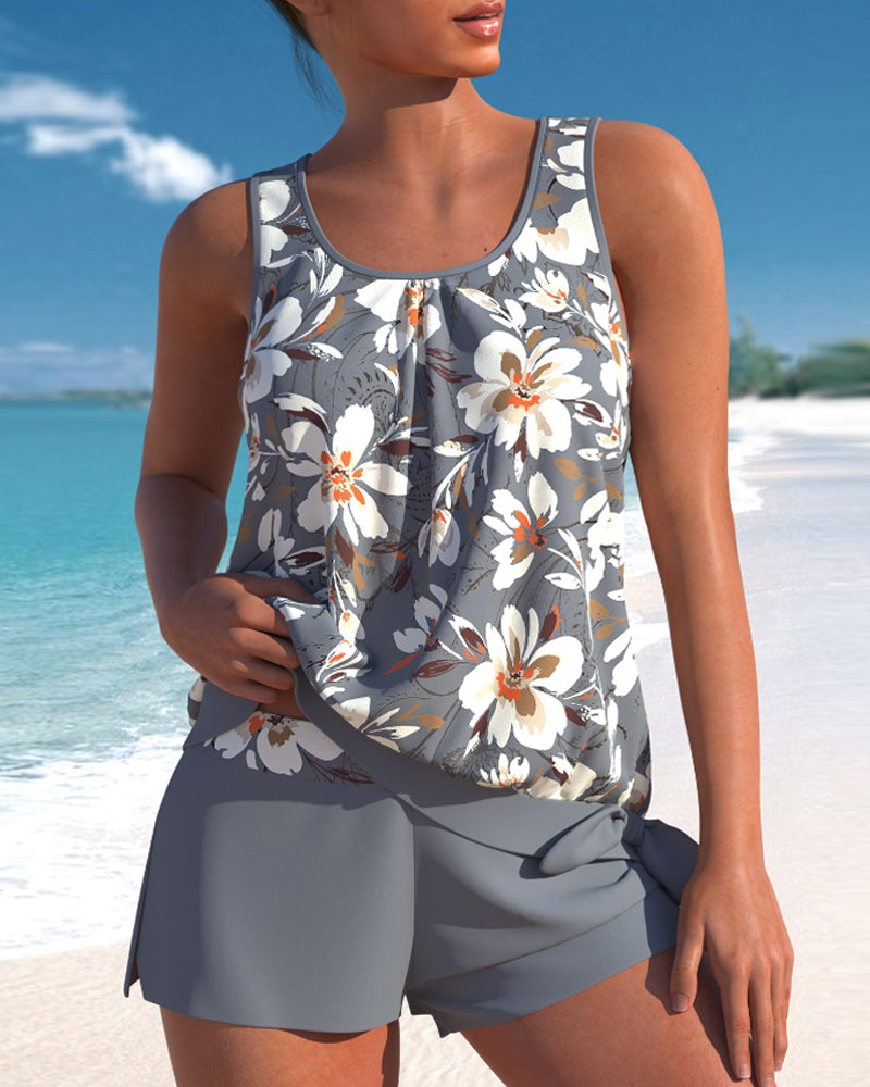 Stylish women's two-piece tankini swimsuit, perfect for summer beach & pool vacations.
