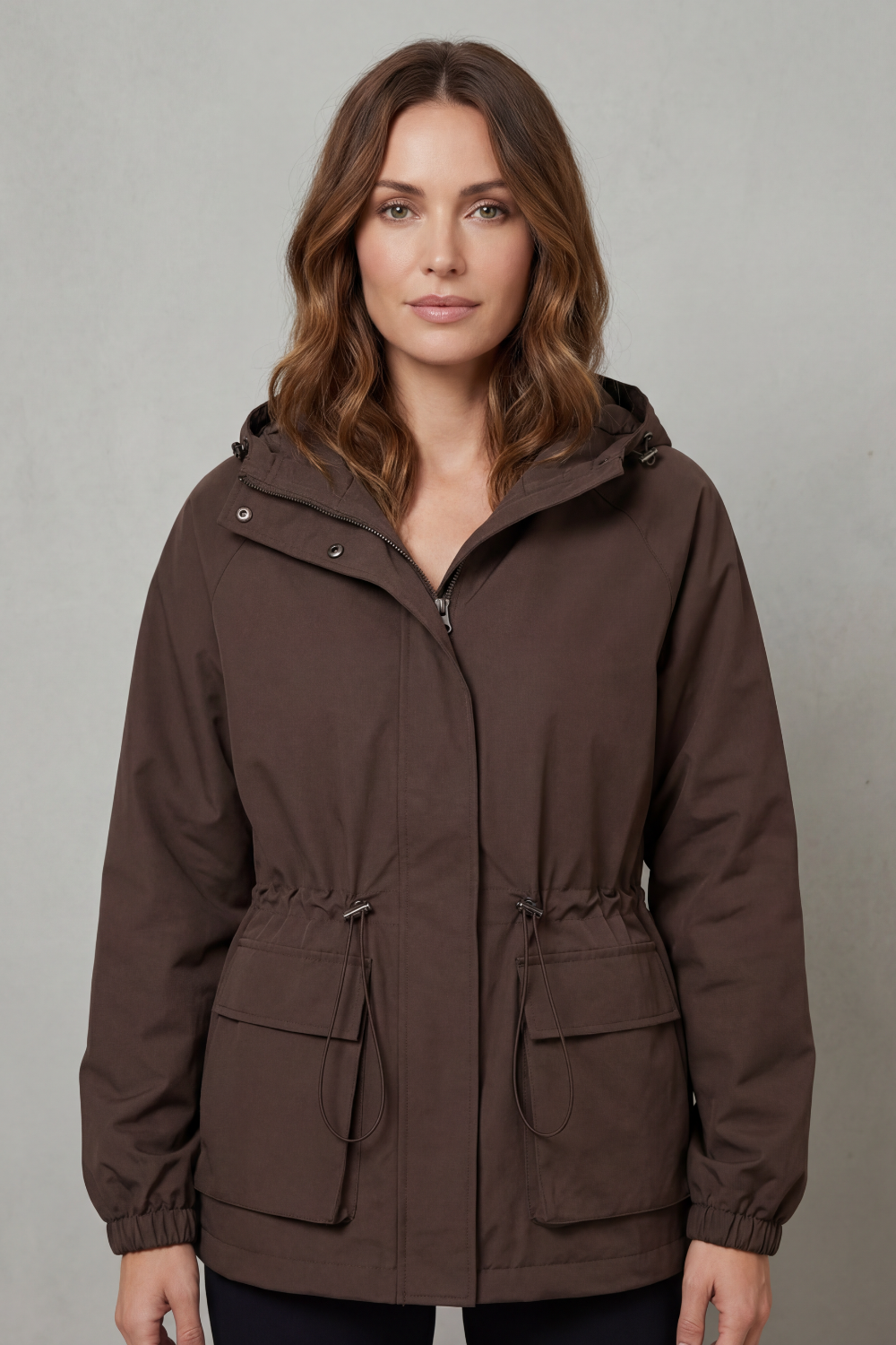 Lightweight grey women's waterproof utility jacket, perfect everyday outerwear for spring and autumn seasons.