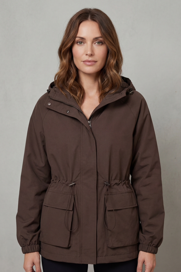Lightweight grey women's waterproof utility jacket, perfect everyday outerwear for spring and autumn seasons.