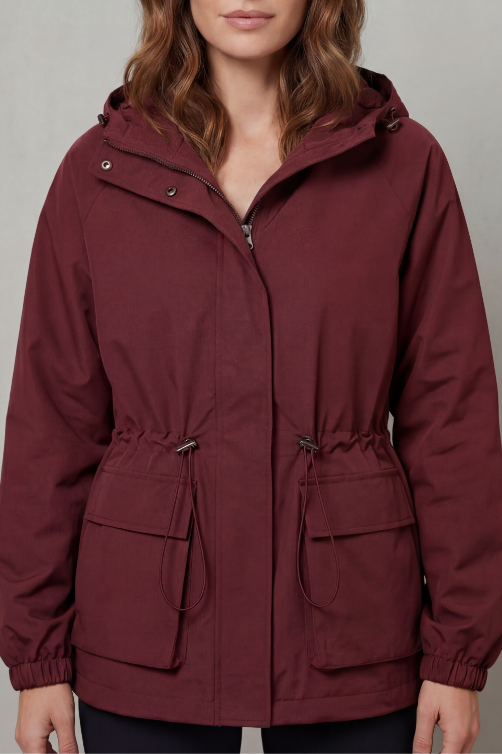 Everyday women's lightweight waterproof jacket in grey, stylish and practical utility outerwear.