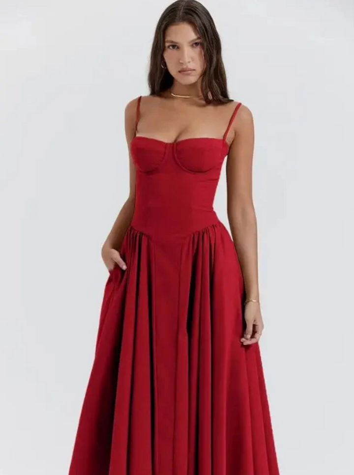 Elegant casual V-neck midi dress for women. This stylish summer dress is comfortable & perfect for ladies fashion.