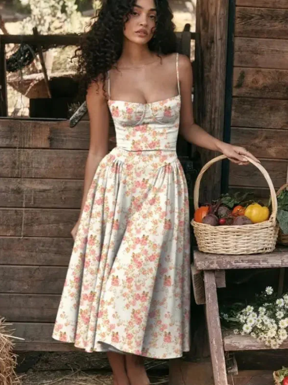Chic ladies V-neck midi dress, perfect for summer casual outings. Flowy & stylish women's fashion for any occasion.