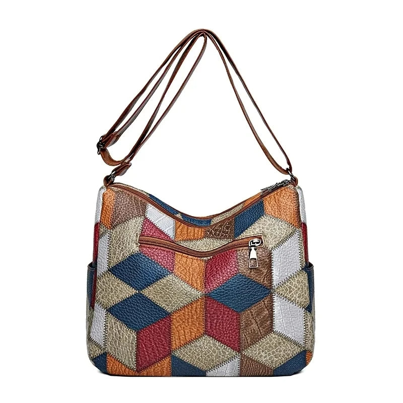 Chic women's vegetable leather shoulder bag. A stylish everyday crossbody handbag, essential fashion accessory.