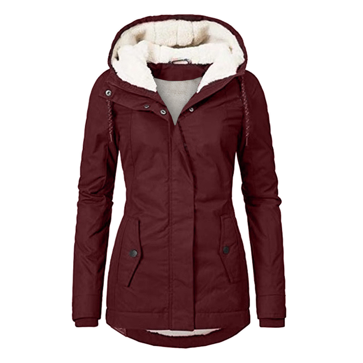 Cozy women's long sleeve hooded winter coat, ideal for casual warmth and comfort in cold weather.