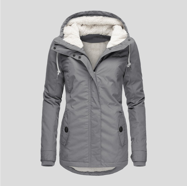 Women's casual hooded winter jacket, offering warm and stylish protection against cold weather for women.
