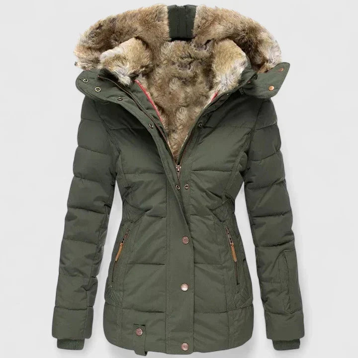 Stylish women's warm winter coat, long and elegant, perfect outerwear for cold weather fashion.