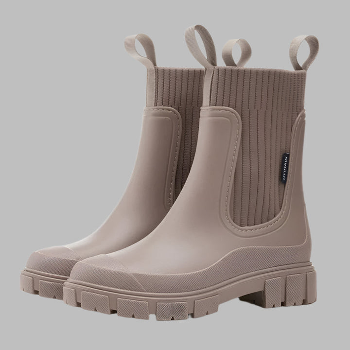 Stylish women's waterproof Chelsea rain boots, perfect for spring & fall, offering all-day comfort & fashion.