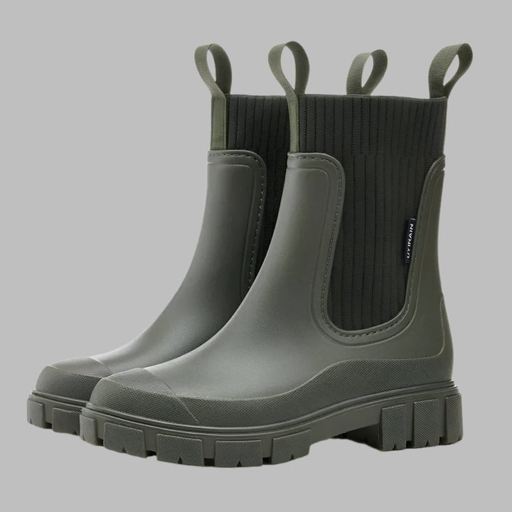 All-weather women's waterproof rain boots, comfortable & stylish for outdoor adventures in spring & fall.