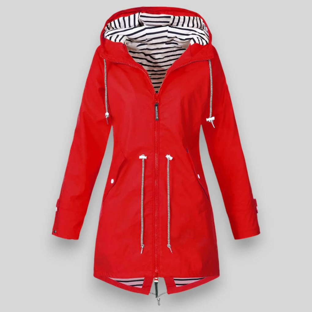 Versatile women's stylish rain jacket, lightweight & waterproof, great for casual daily wear outdoors.