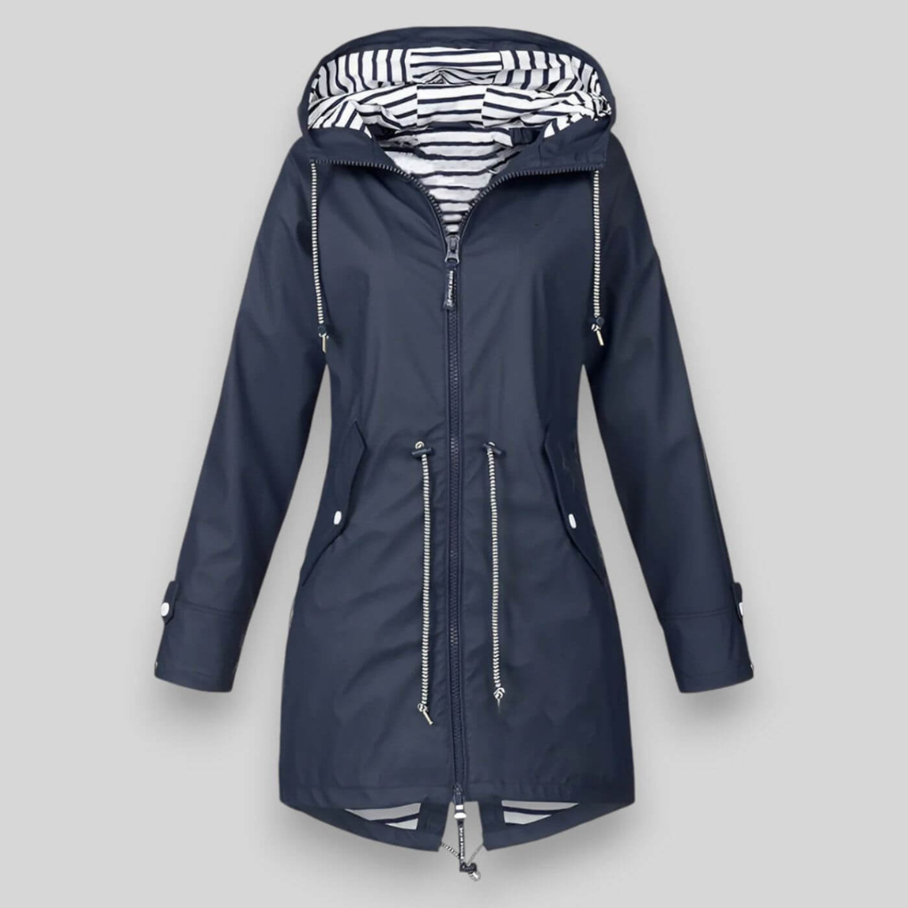 New women's stylish waterproof rain jacket, lightweight outerwear offering all-weather protection.