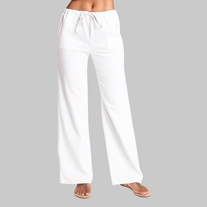 Flowy women's wide leg drawstring pants with elastic waist for casual spring fashion.