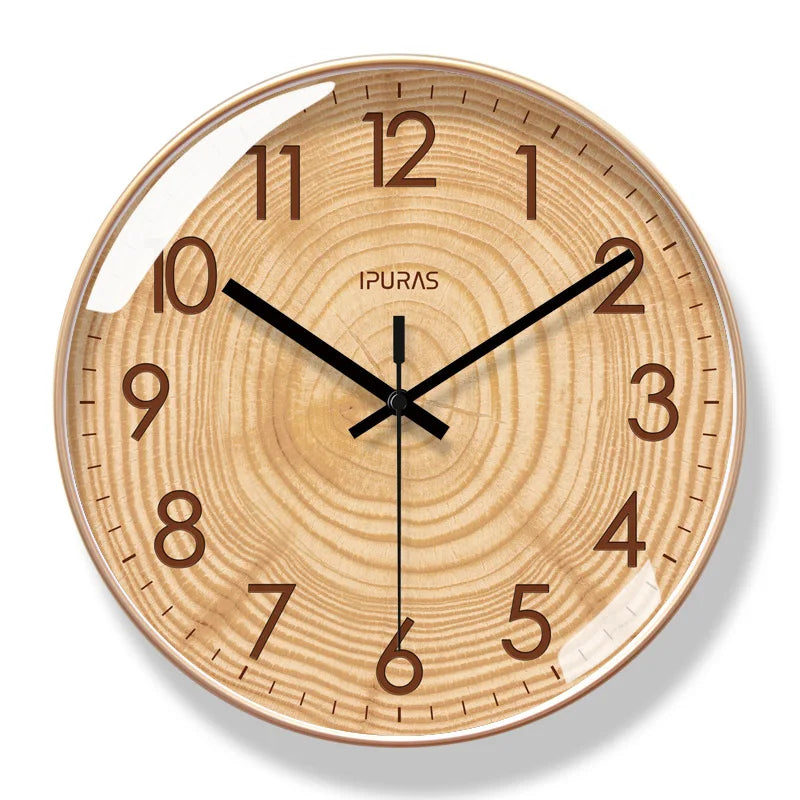 Modern wooden wall clock, silent timekeeper, perfect for living room, bedroom, or office decor.