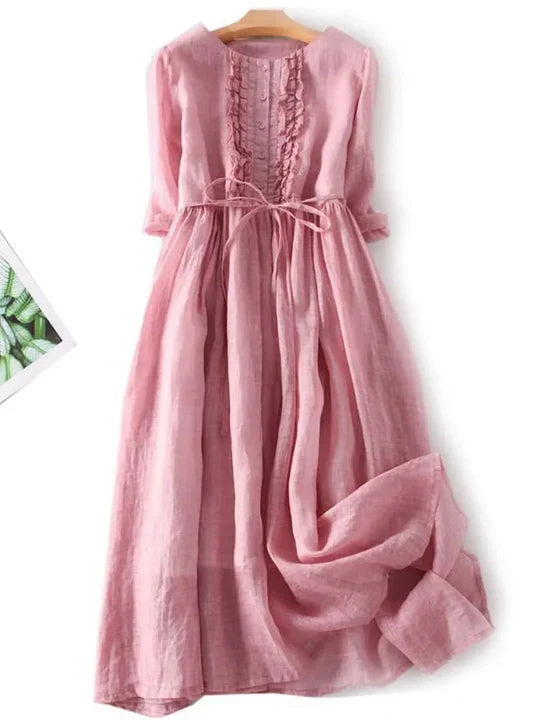 Elegant O-neck women's ruffle summer dress, a new arrival for holidays. Lightweight & breathable.