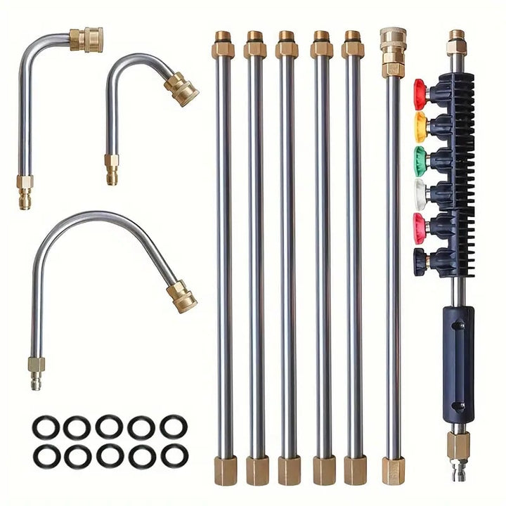 Telescoping high pressure washer wand for outdoor cleaning, 4000 PSI power washing.