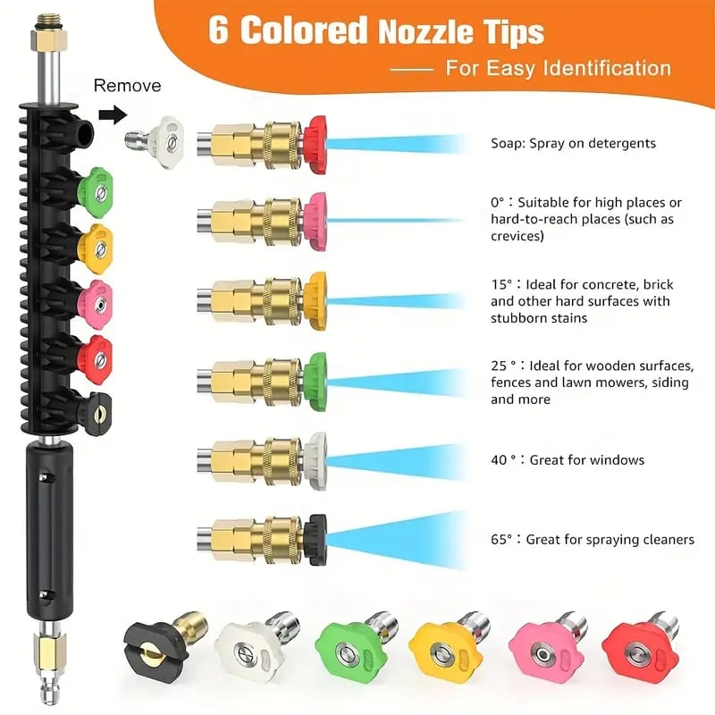 Close-up of the extendable pressure washer wand attachment for efficient outdoor power washing.