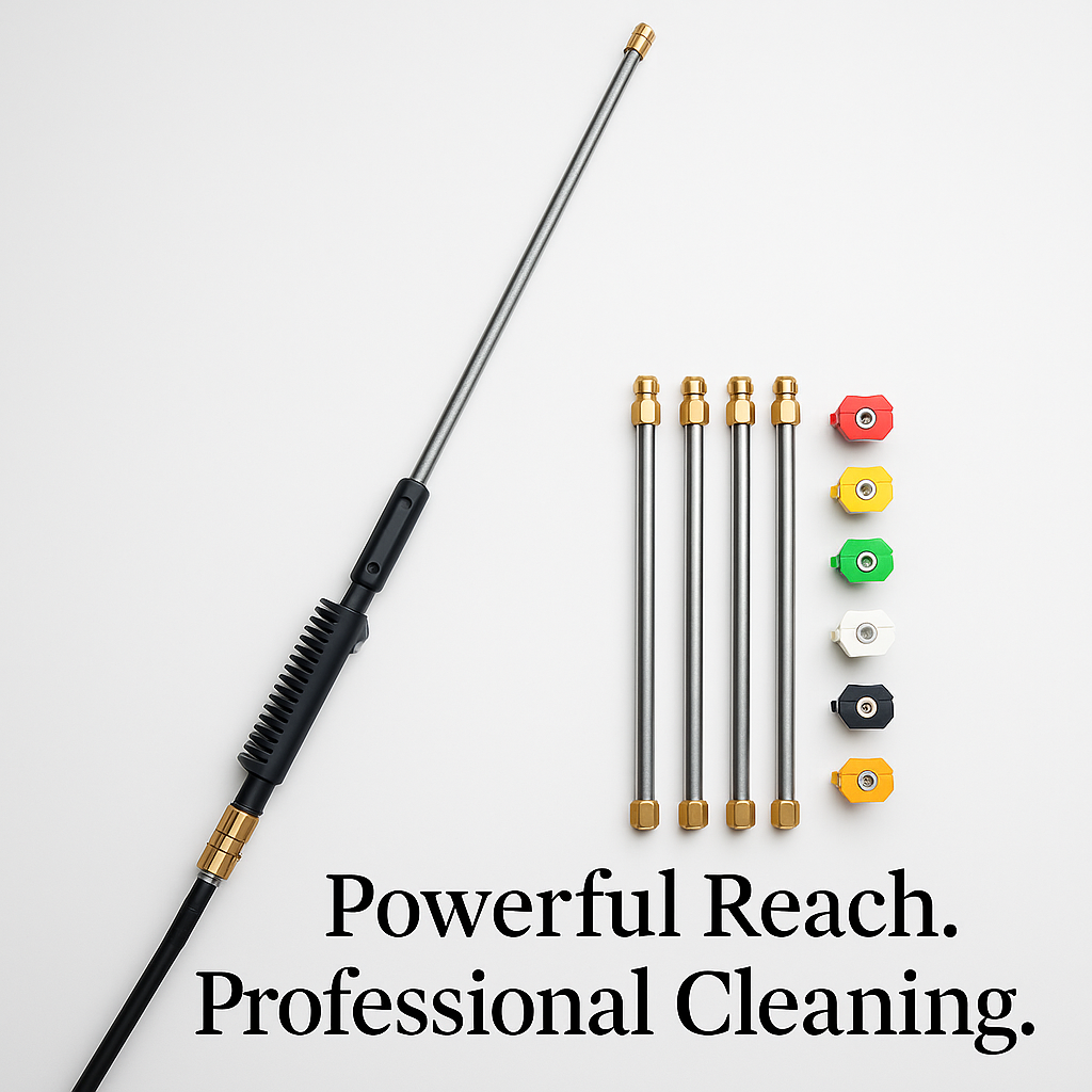 Versatile telescoping high pressure washer for cleaning siding, decks, gutters, and roofs.