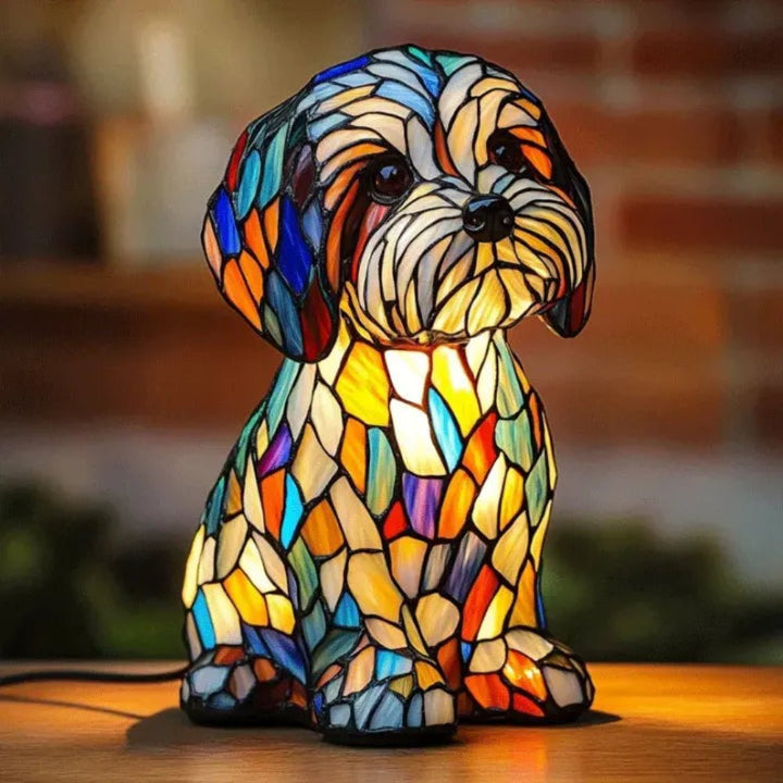 Unique pet decor: Tiffany style stained glass dog lamp, a charming animal lighting fixture.