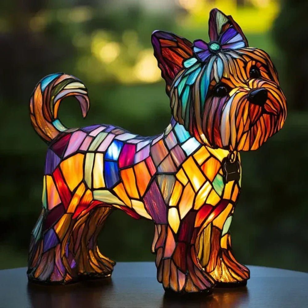 Handcrafted stained glass dog lamp, Tiffany style table light & beautiful pet decor.