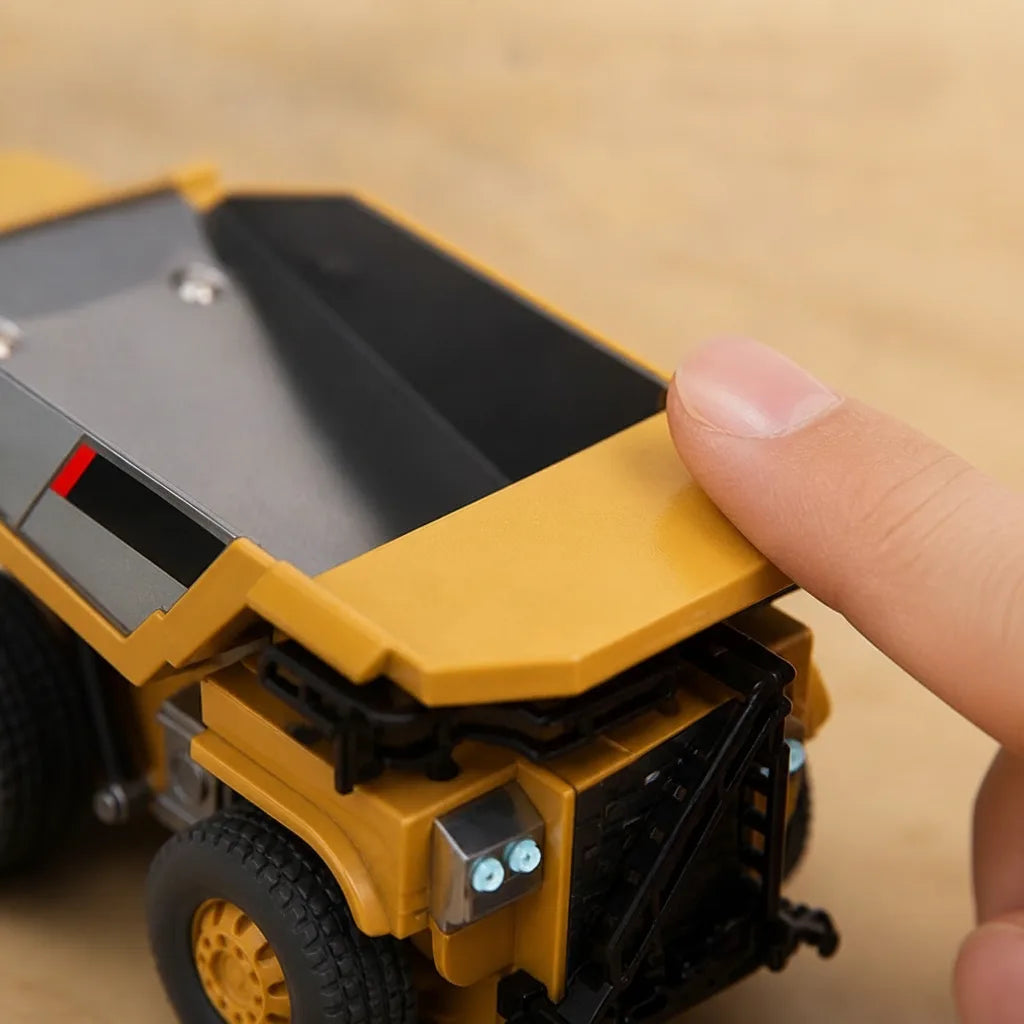Remote-controlled construction toy set for children. RC excavator, dump truck, bulldozer engage toddlers in play.