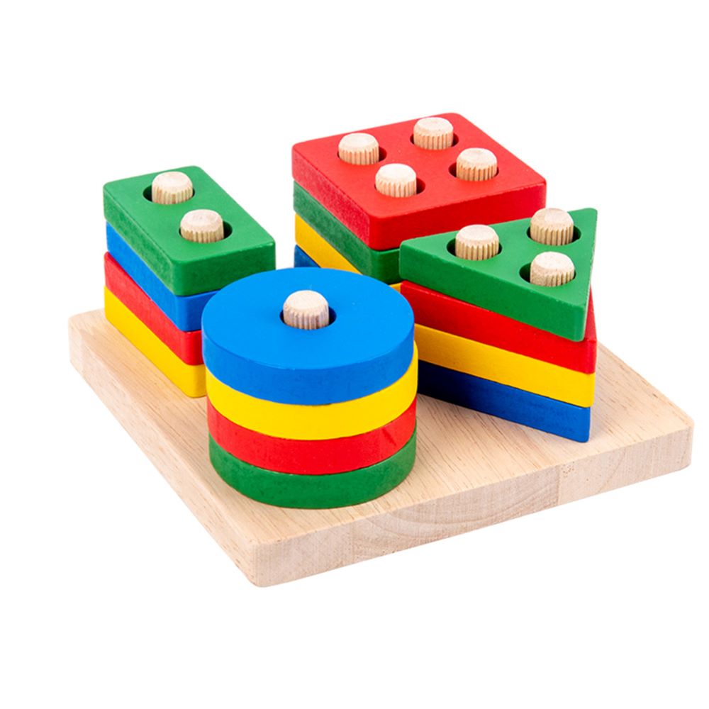 Children's educational wooden toy: sorting and stacking blocks for toddlers. Promotes early development and shape recognition.