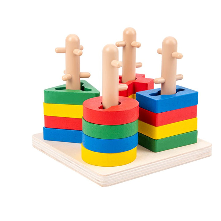 Durable wooden building blocks for children. Stacking and sorting game, an educational toddler toy for preschool learning.