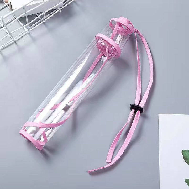 Translucent umbrella storage cover with drawstring closure, protecting interiors from wet weather and rain.