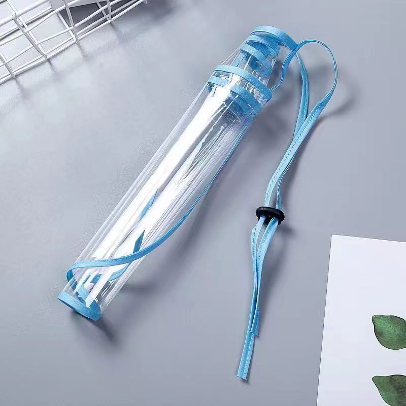 Stylish translucent umbrella protector sleeve, ideal for rainy days. Drawstring secures wet umbrellas, preventing mess.