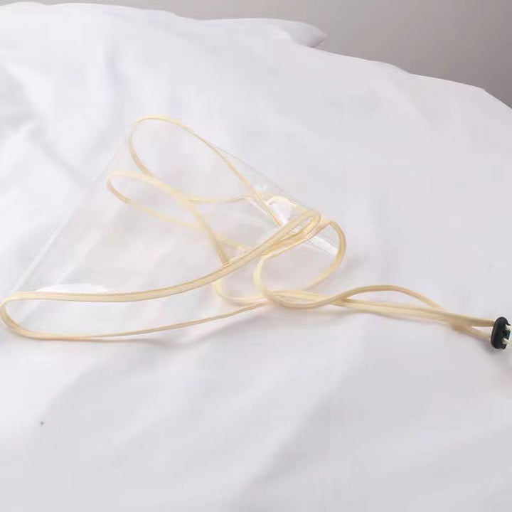 Versatile translucent umbrella storage pouch for travel or home, keeps wet weather at bay. Drawstring closure.