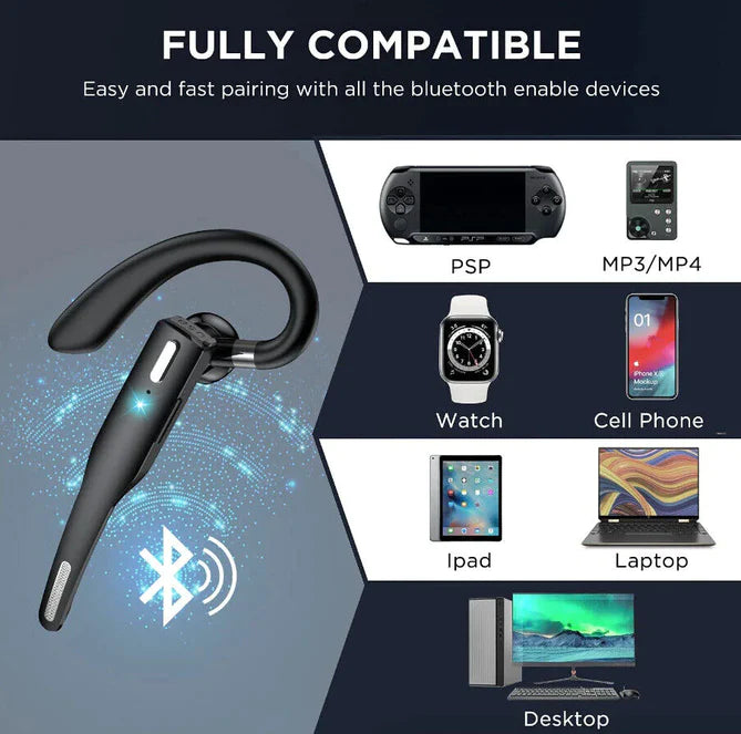 Professional Office & Driver Bluetooth Headset, wireless, with noise cancelling & dual mic for business calls.