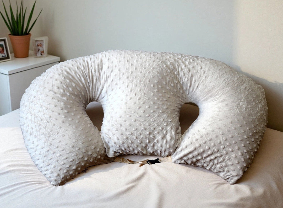 Parent's twin feeding pillow in a nursery setting, ready for comfortable use.