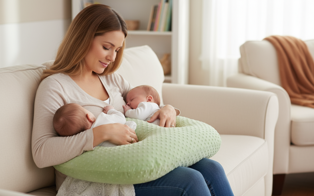 Washable cover on the twin feeding support pillow ensures hygiene and easy cleaning.
