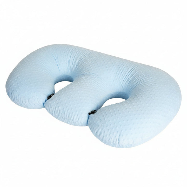 Ergonomic twin feeding pillow providing optimal support for two babies simultaneously.