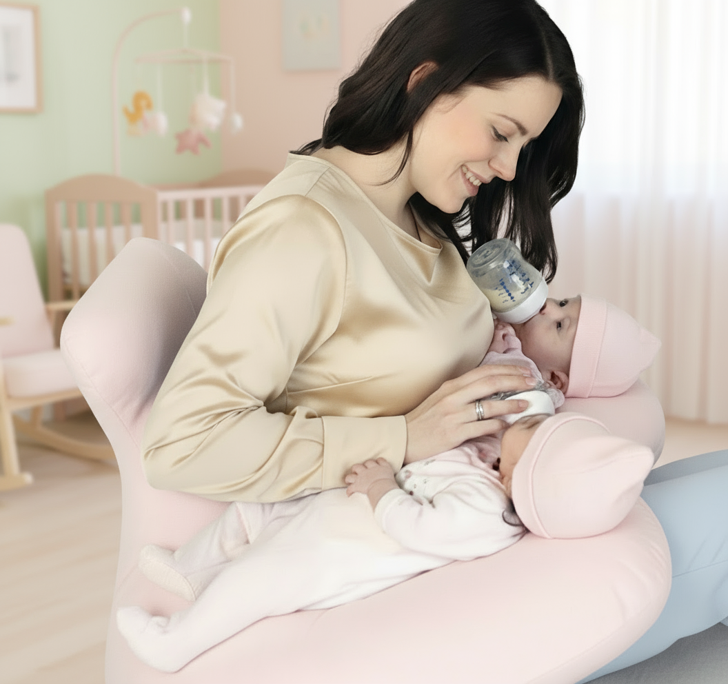 Comfortable twin baby support pillow, perfect for tandem nursing or bottle feeding routines.