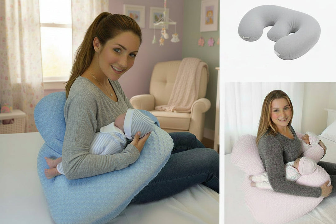 Ergonomic tandem feeding pillow for twins, ensuring proper positioning for infants.