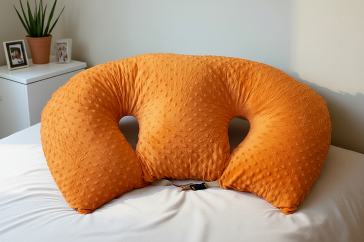 White twin nursing pillow, an essential baby item for new parents of multiples.