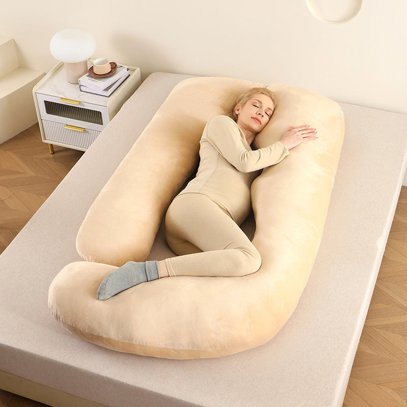 Full body comfort U-shaped pillow, ideal for pregnancy and relaxation.