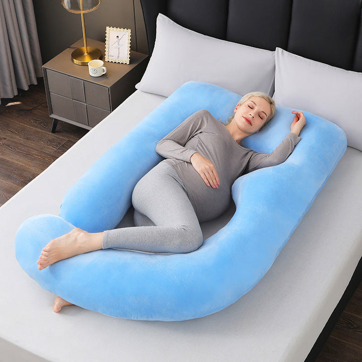 Unisex U-shaped body pillow for enhanced sleep comfort and support.