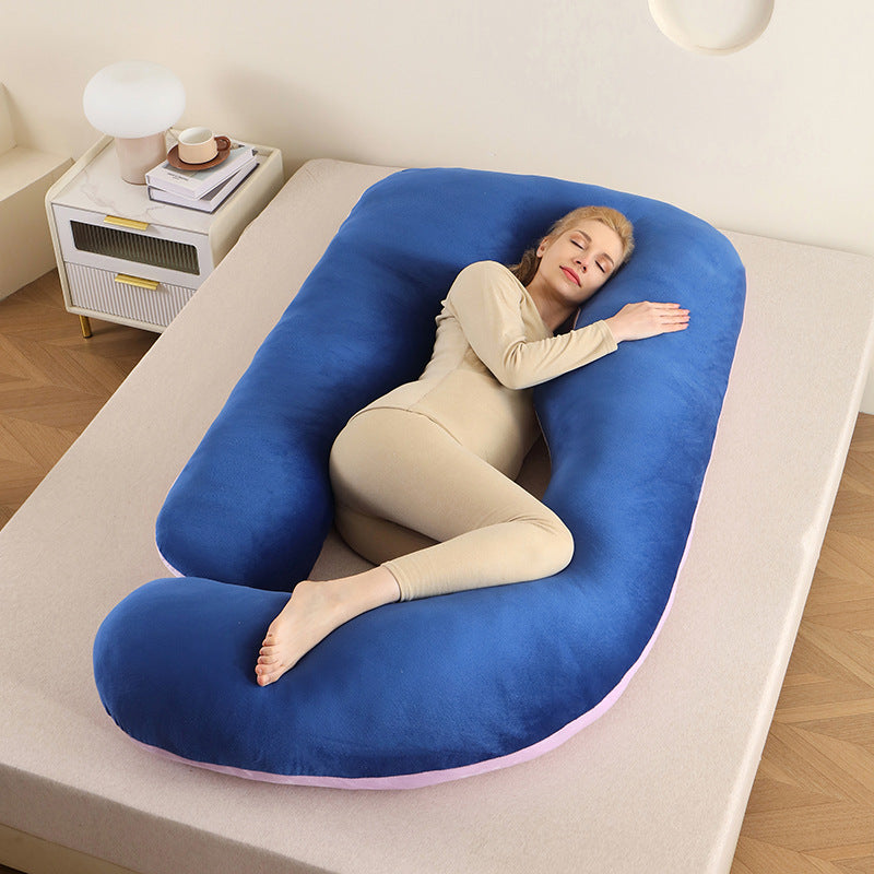 Pregnancy full body support pillow, U-shaped, for restful sleep.