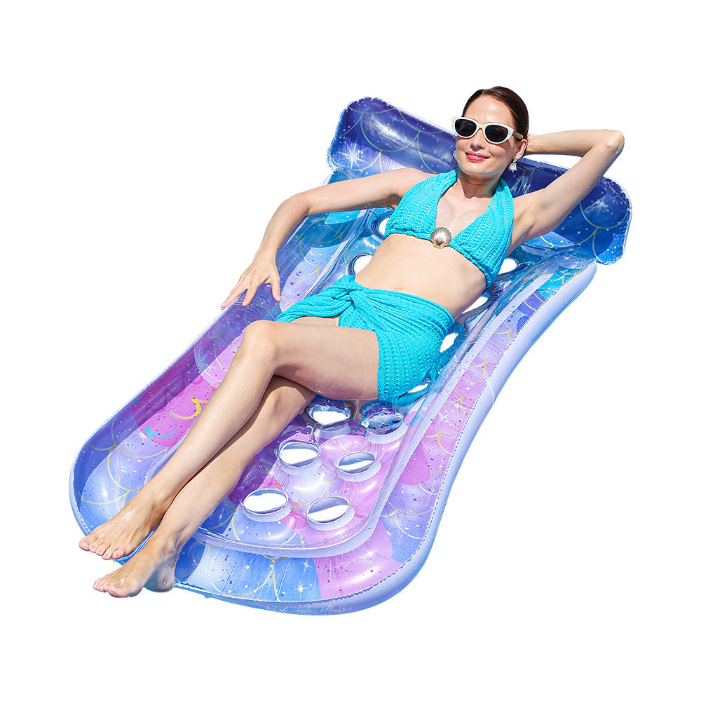 Comfortable inflatable pool lounge, a durable adult swim mat with drink holders for outdoor summer fun.