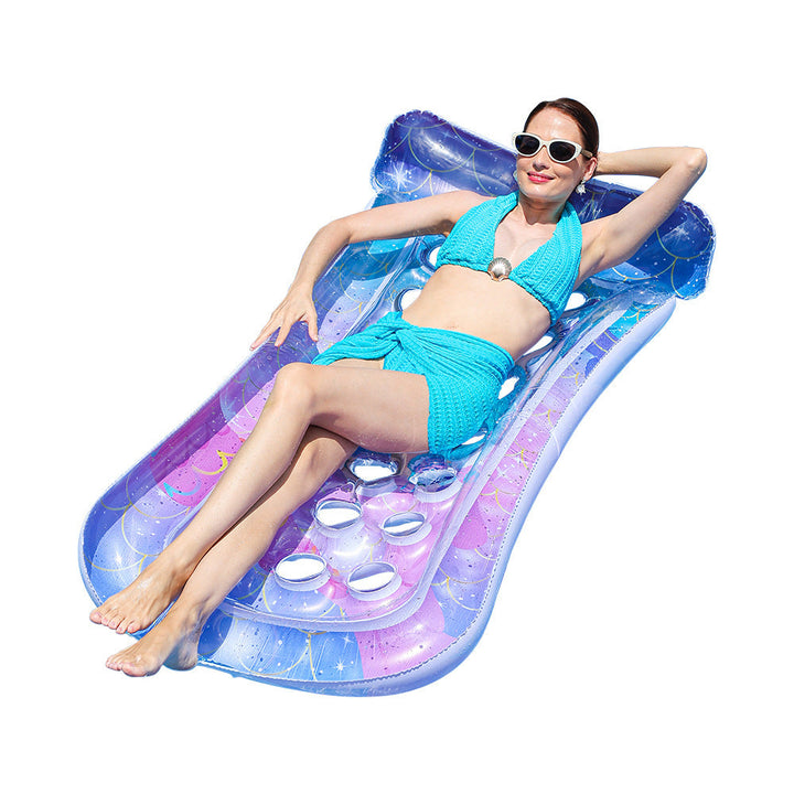 Comfortable inflatable pool lounge, a durable adult swim mat with drink holders for outdoor summer fun.