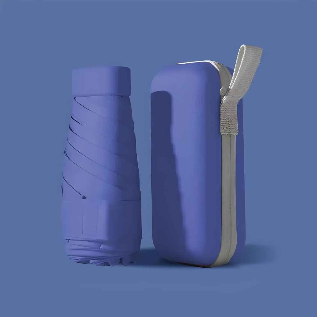 Mini travel umbrella with a waterproof case for easy storage & ultimate rain/sun protection.