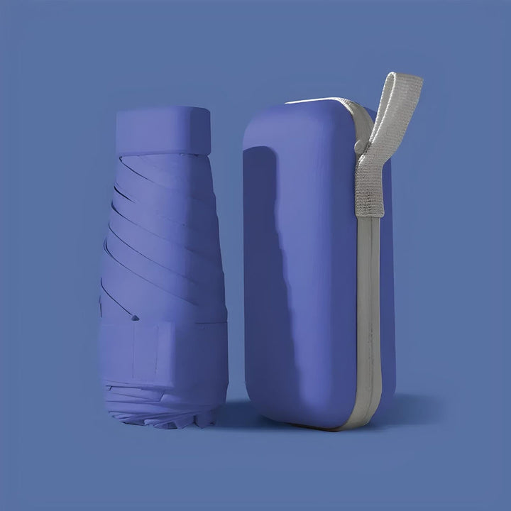 Mini travel umbrella with a waterproof case for easy storage & ultimate rain/sun protection.