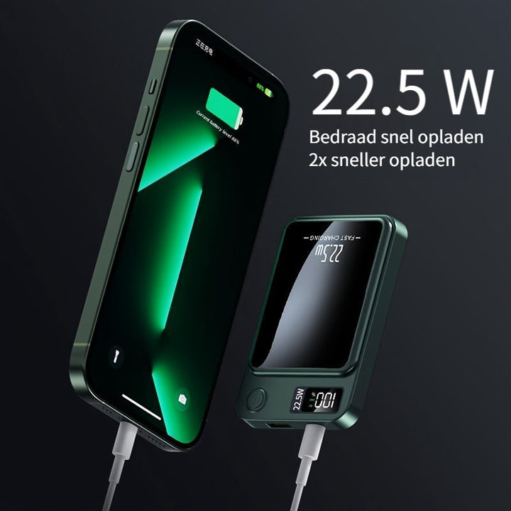 Securely attachable magnetic power bank, 10000mAh fast wireless charger, perfect for travel.