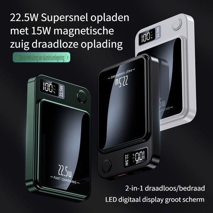 Magnetic wireless portable charger, 10000mAh for quick & efficient smartphone fast charging.