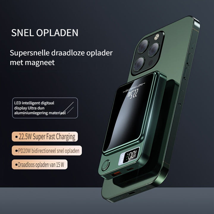 Convenient magnetic portable charger, provides fast wireless power for smartphones anytime, anywhere.