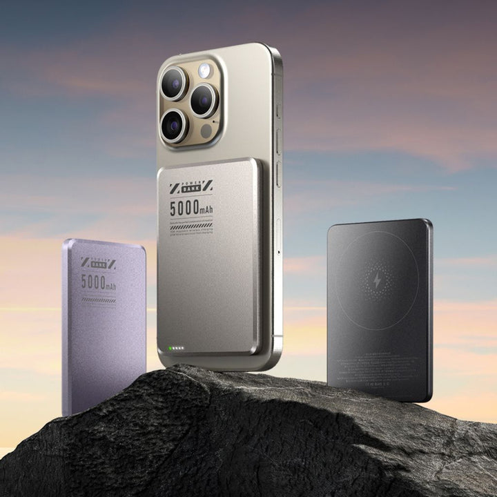 Sleek ultra-slim wireless power bank, a magnetic tech gadget.